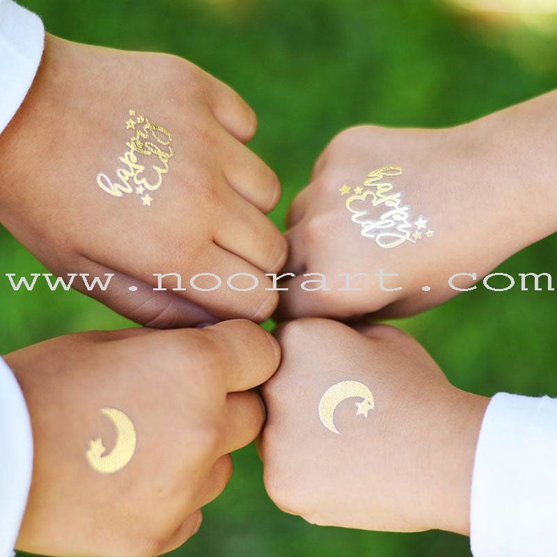 Gold Flash Tattoos (&quot;Happy Eid&quot;, Crescent & Star, and &quot;I'm fasting&quot;)