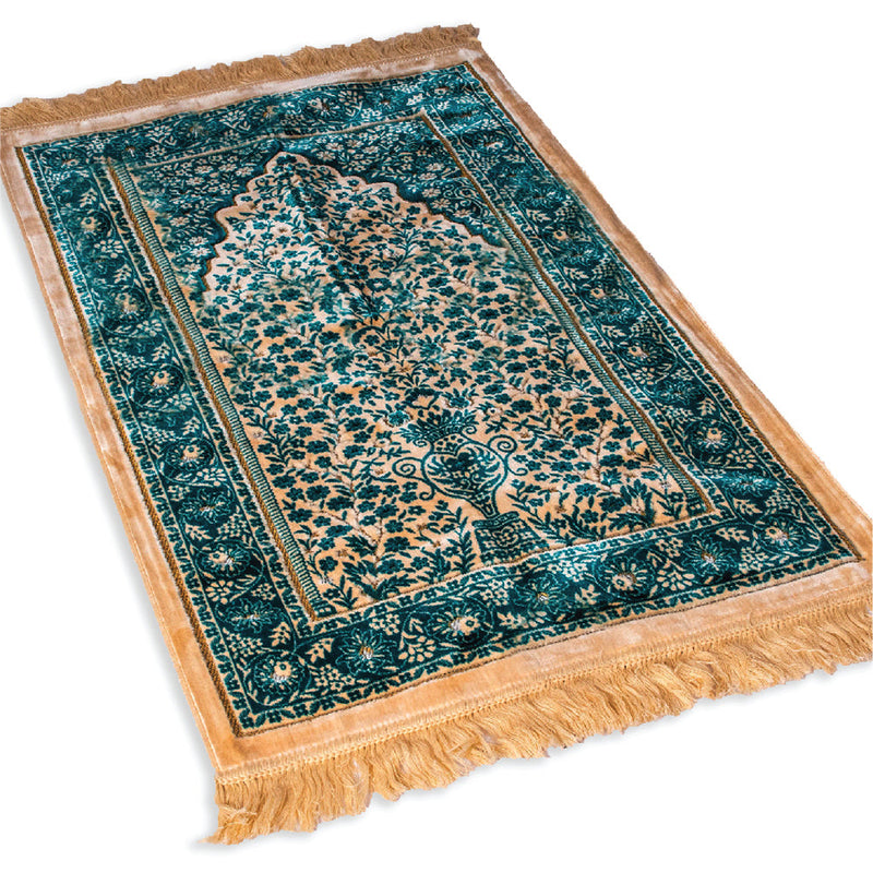 Islamic Prayer Rug Velvet - Muslim Janamaz Sajada - Thick Turkish Prayer Mat Carpet for Men Women -  Great Ramadan Gift - Floral Rose