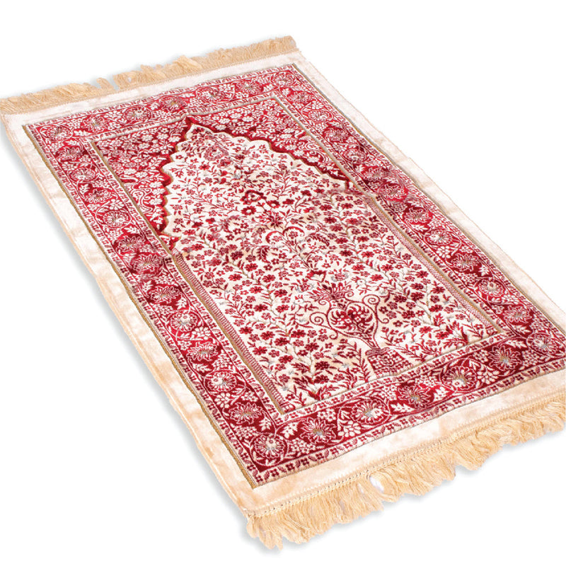 Islamic Prayer Rug Velvet - Muslim Janamaz Sajada - Thick Turkish Prayer Mat Carpet for Men Women -  Great Ramadan Gift - Floral Rose