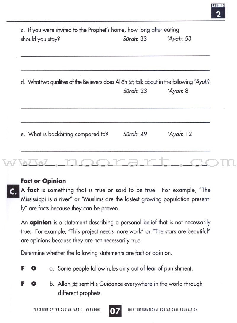 Teachings of the Qur'an Workbook: Volume 2