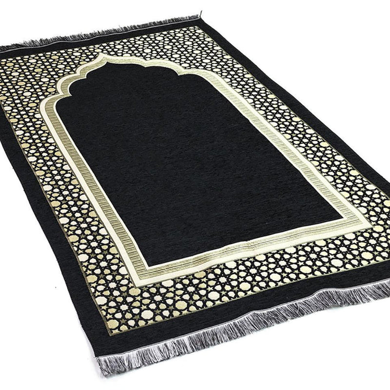 Chenille Embroidered Selcuk Star Islamic Prayer Mat - 4 Different Colors