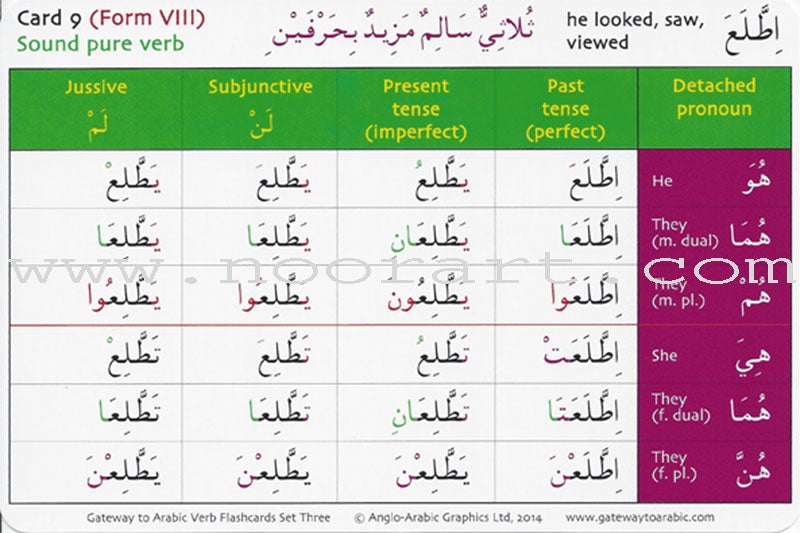 Gateway to Arabic Verb Conjugation Flashcards - Set Three: Verb Forms Seven to Thirteen (45 Double-Sided Cards)