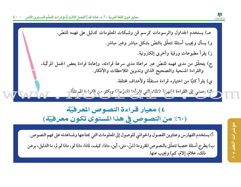 Arabic Language Arts Standards: Levels 8-10 معايير فنون اللّغة العربيّة -المستوى الثامن- المستوى العاشر