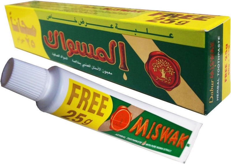 (Pack of 3) Dabur Miswak Sewak Meswak Siwak Natural Herbal Halal Islamic Toothpaste (Net Weight: 50g + 25g Free)